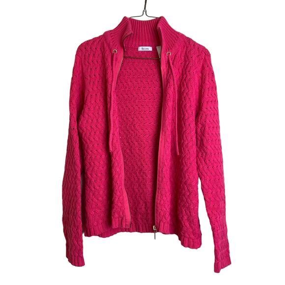 Liz & Co VTG Y2K 2000's hot pink open knit crochet zip up jacket LARGE - Picture 3 of 7